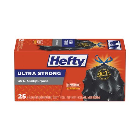 HEFTY 30 gal Trash Bags, 6 in x 2.1 in, Heavy-Duty, 1.05 mil, Black, 150 PK E80627